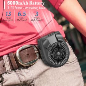 Portable Waist Fan, 3 Speed Belt Fan, 5000mAh Battery Operated USB Fan, Rechargeable Clip on Fan, Lightweight Necklace Fan, Personal Fan for Gardening