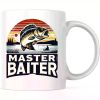 Master Baiter Coffee Mug - Fishing Humor Coffee Mug - 11 Ounce Ceramic Fishing Mug - Premium Ceramic - Design
