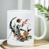 1pc Vibrant Fishing Scene Ceramic Mug - Reusable, Thermally Insulated White Coffee Cup with Artistic Fisherman