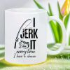 Funny 11oz White Ceramic Coffee Mug with "I Jerk It" Fishing Humor - Reusable, Hand-Wash Only - Perfect Gift for Coffee