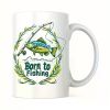 Born to Fishing 11oz Ceramic Coffee Mug with Handle – Funny Angler Design, Perfect Gift for Dad, Mom, Brother,