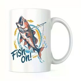 11oz Ceramic Coffee Mug with Fun "Fish On!" Design – Vibrant Fishing Illustration, Perfect Gift for Dad, Mom,