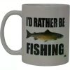 11oz Ceramic Coffee Mug - 'I'd Rather Be Fishing' Design with Fish Illustration, White Novelty Cup for Men, Dad,