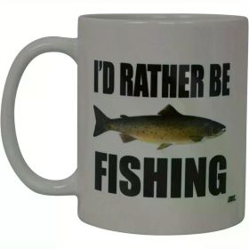 11oz Ceramic Coffee Mug - 'I'd Rather Be Fishing' Design with Fish Illustration, White Novelty Cup for Men, Dad,