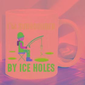 Ice Fishing Humor Insulated Ceramic Mug – "I'm Surrounded by Ice Holes" Design, Perfect for Hot & Cold Drinks,