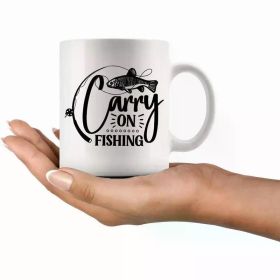 11oz Ceramic Fishing Mug with "Carry On Fishing" Design – Perfect Gift for Anglers, White Coffee & Tea Cup, Durable &