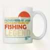 Dad Father Husband Fishing Legend 11oz Ceramic Coffee Mug - Bass Fisherman Design with Sunrise & Fish Silhouette