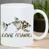 Gone Fishing" White Ceramic Mug with Camo Fish Design - Reusable, Hand-Wash Only, Perfect for Coffee & Tea Lovers,
