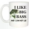 Rogue River 11oz Tactical Coffee Mug - 'I Like Big Bass' Funny Fishing Novelty Cup, Perfect Gift for Men, Dad,