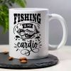 1pc, 3A Grade, FISHING IS MY Cardio, Funny Humorous Morning Coffee Mug with Fishing Pattern, 11 Oz Ceramic