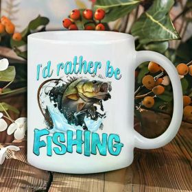 I'd Rather Be Fishing" Ceramic Coffee Mug – Reusable, Hand Wash Only, 3.2 Inches Round, Microwave Safe, Perfect Gift for