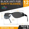 Wrap Around Safety Glasses ANSI CE Smoked Lens Pack of 12 Anti Scratch Glasses Safety Eyewear Protective Safety Spectacles Scratch Resistant Black