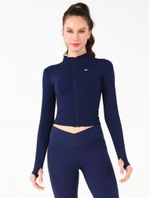 Stand Collar Jacket (Option: Navy blue-L)