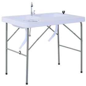 Outsunny Folding Camping Table with Faucet and Dual Water Basins, Outdoor Fish Table Sink Station, for Picnic, Fishing, 40'' (Color: as Pic)